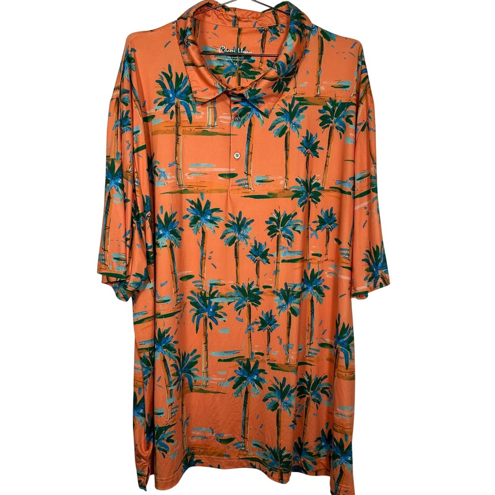 Pilatti Uomo Mens 3X Orange Tropical Palm Tree Golf‎ Short Sleeve Polo Shirt